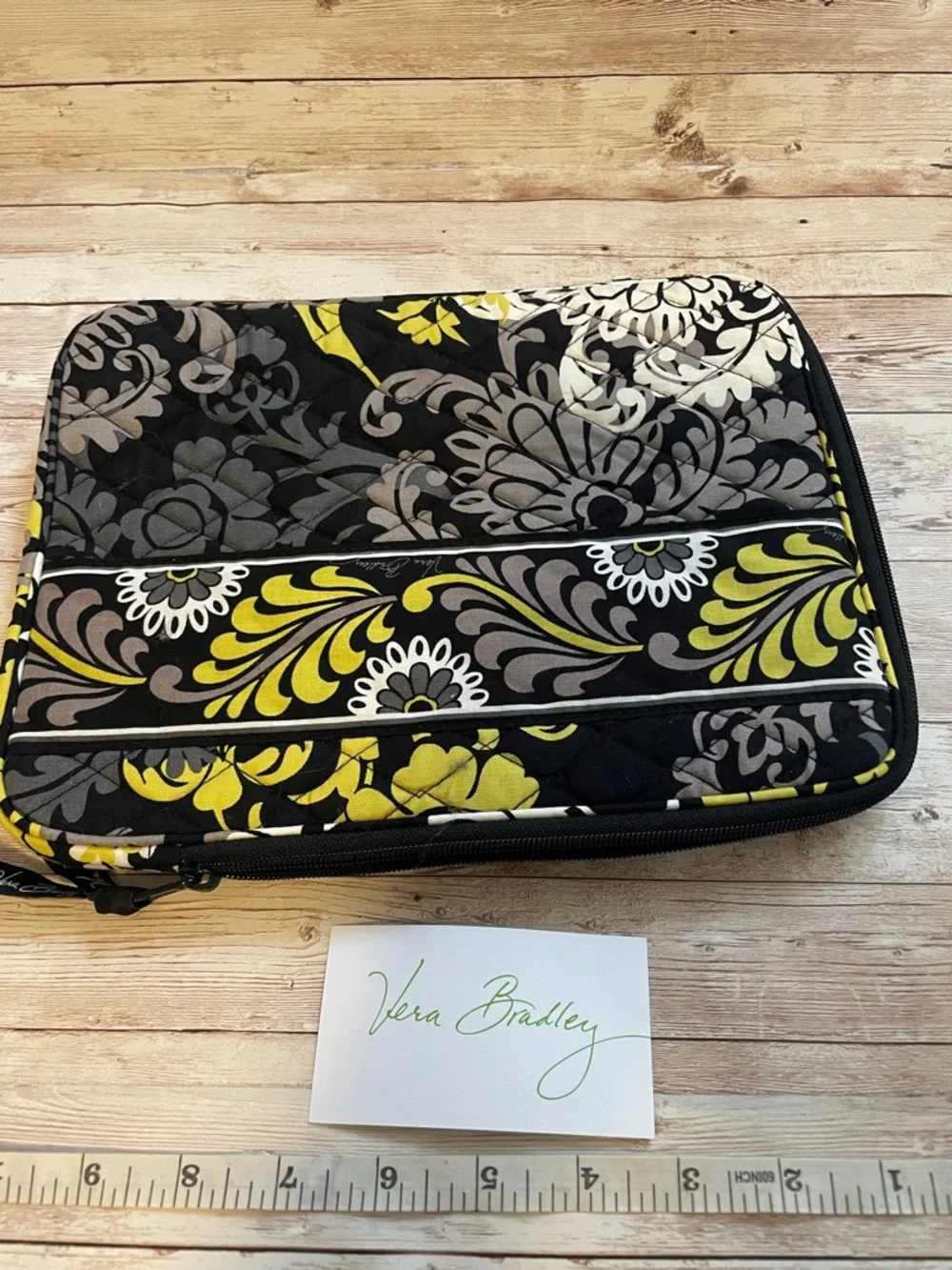 Vera Bradley Black, Yellow & Gray Quilted Zip E Reader Pouch